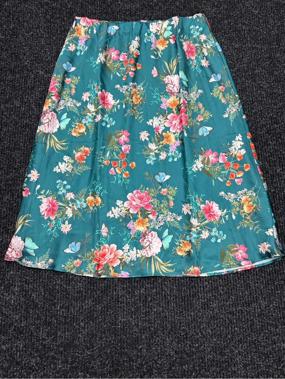 Vince Camuto Floral A-Line Midi Skirt M Teal Blue Silky Feel - Picture 3 of 5